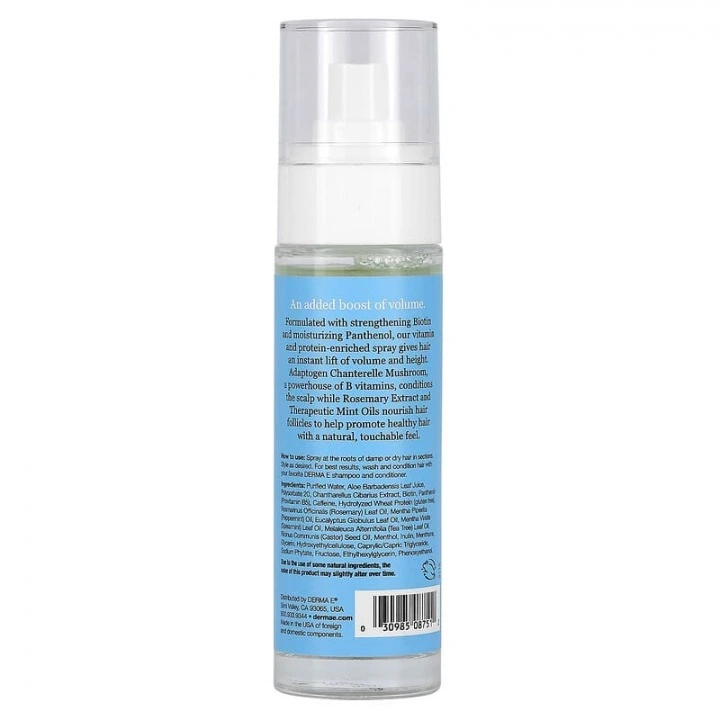 Spray do gęstości i objętości włosów, aloes, biotyna, kofeina, keratyna, rozmaryn, mięta, B5, B7, DERMA E