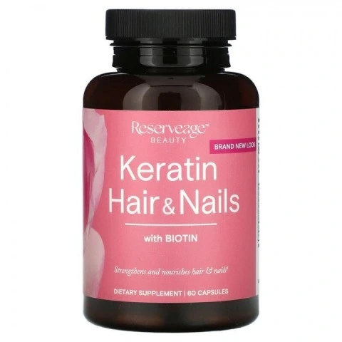 Кератин Cynatine для волос и ногтей с биотином, минералами, 60 капс, Reserveage Beauty
