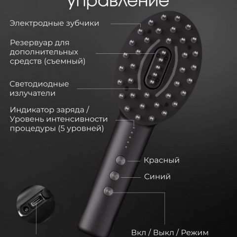 Инфракрасная расческа 5 в 1 с массажем, EMS-микротоками, RF-терапией, HoneуCare