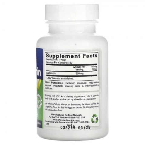 Лактоферрин для антиковидной поддержки волос, 250 мг, 60 капсул, Best Naturals