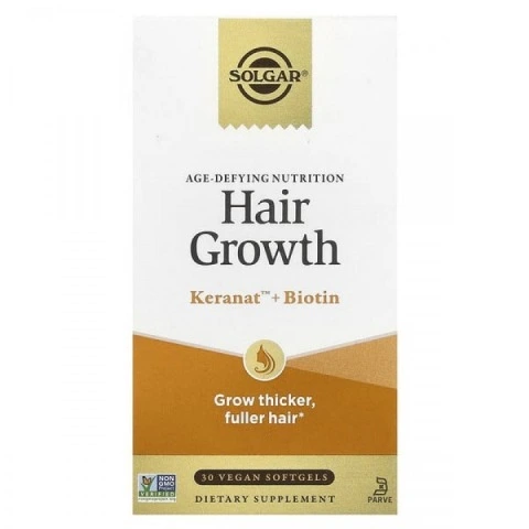 Odżywianie przeciwstarzeniowe, WZROST WŁOSÓW, Keranat i biotyna, 30 kaps, Solgar