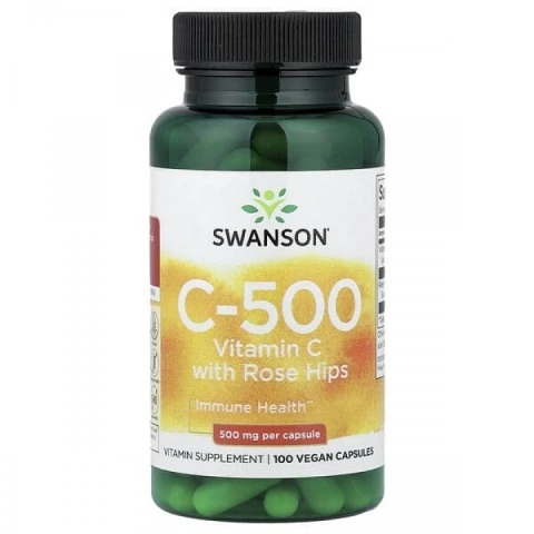 Witamina C-500 z dziką różą dla gęstości włosów, 500 mg, 100 kaps, Swanson