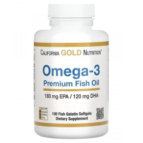 Premium olej rybi z OMEGA-3 dla odżywienia włosów, 1100 mg, 100 kaps, California Gold Nutrition