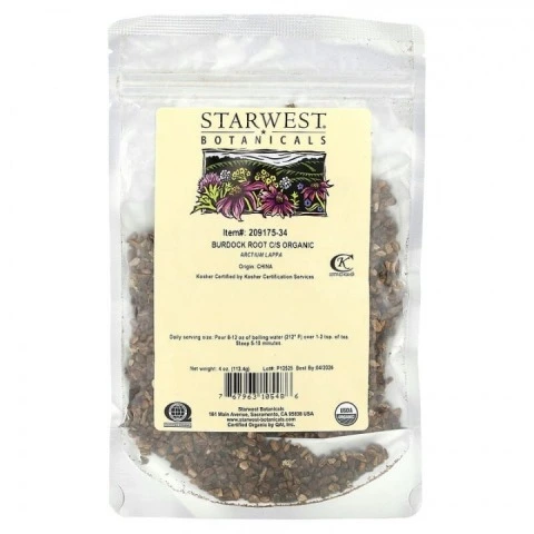 Korzeń łopianu organiczny do nalewek i odwarów przeciw wypadaniu włosów, 113 g, Starwest Botanicals