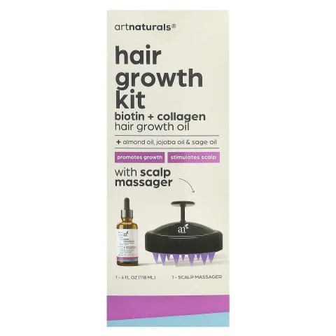 Набор для волос, массажер и масло с биотином, коллагеном, жожоба, artnaturals
