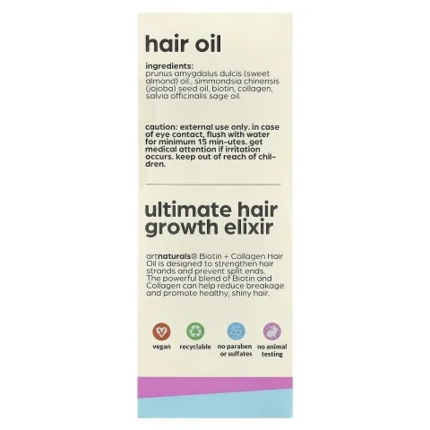 Набор для волос, массажер и масло с биотином, коллагеном, жожоба, artnaturals