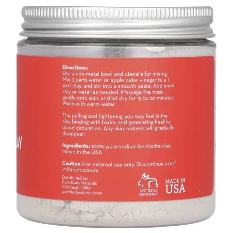 Целебная бентонитовая глина для очищения и питания кожи головы, Pure Body Naturals