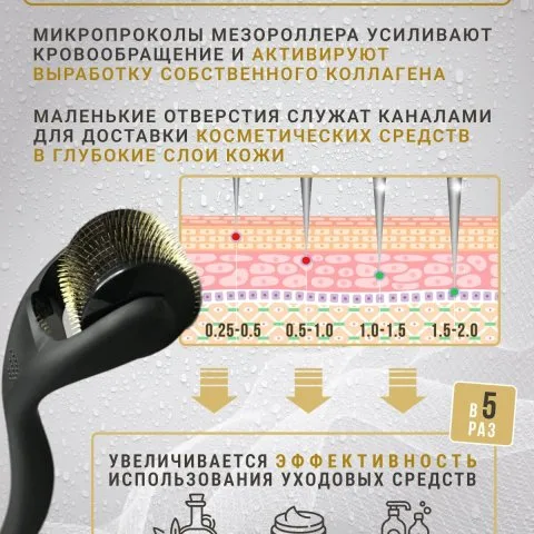 Дермароллер для активации и повышения густоты волос с позолоченными иглами, Wheneva
