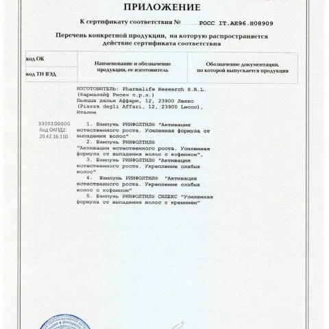 Шампунь от выпадения и для роста волос с кофеином, цинком, Сереноа, Rinfoltil