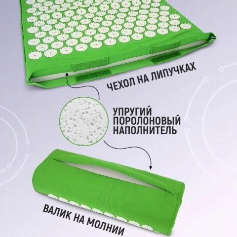 Массажный набор для шеи и роста волос, аппликатор Кузнецова и валик (аналог), зеленый