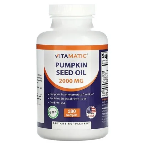 Тыквенное масло от выпадения волос, алопеции, АГА, 1000мг, 180 капс, Vitamatic