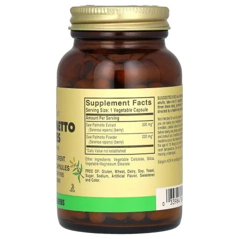 Пальма Сереноа, Saw Palmetto, 100 капсул, 520мг, Solgar