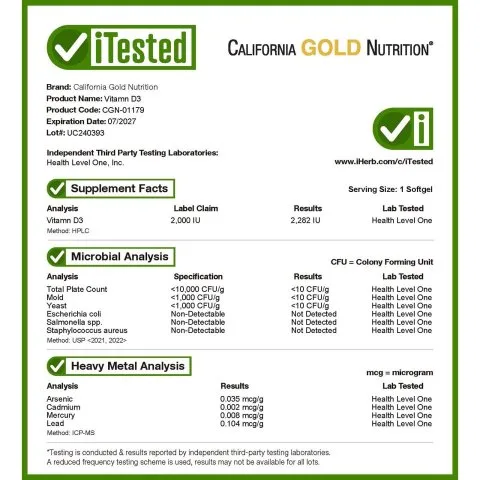Витамин Д3, 2000 МЕ, 90 капсул, California Gold Nutrition