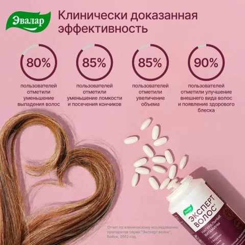 Витамины для волос, Эксперт Волос, 180 таблеток, Эвалар