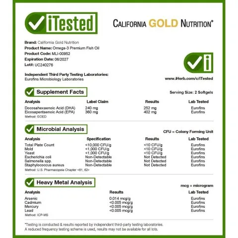 Премиальный рыбий жир с ОМЕГА-3, 1100 мг, 100 капс, California Gold Nutrition