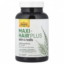 Witaminy na włosy Maxi-Hair Plus z biotyną 5000 μg, 120 kaps, Country Life