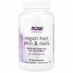 Wegańskie witaminy dla włosów, skóry i paznokci z biotyną, 90 kaps, NOW Foods