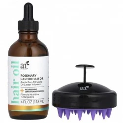 Zestaw do stymulacji wzrostu włosów: masażer i olej z rozmarynem, artnaturals