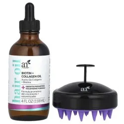 Набор для волос, массажер и масло с биотином, коллагеном, жожоба, artnaturals