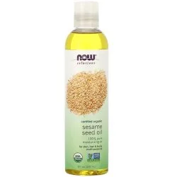 Масло кунжутное органическое для питания кожи головы и корней волос, NOW Foods