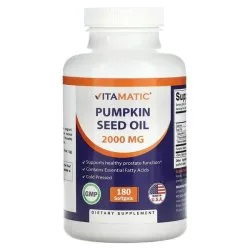 Тыквенное масло от выпадения волос, алопеции, АГА, 1000мг, 180 капс, Vitamatic